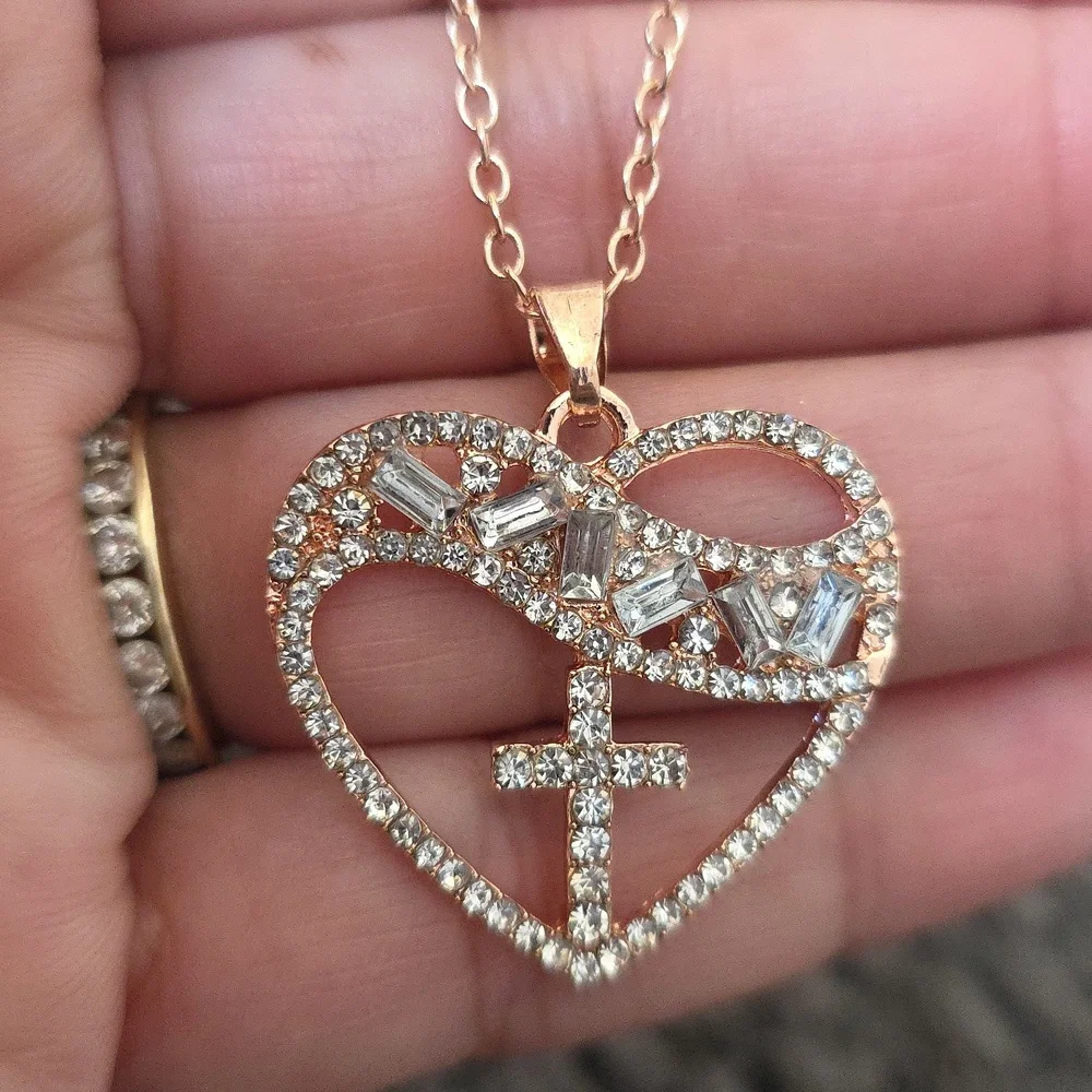 Crystal Heart Cross Necklace
